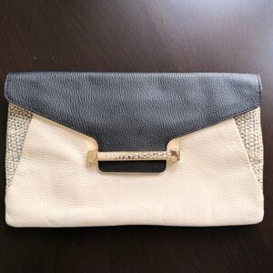 Vince Camuto leather clutch, ivory and black